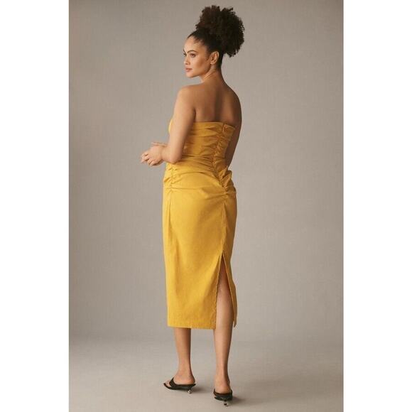 NEW Anthropologie The Soleil Slim Strapless Ruched Dress Mango Yellow Size 2X - Picture 2 of 13